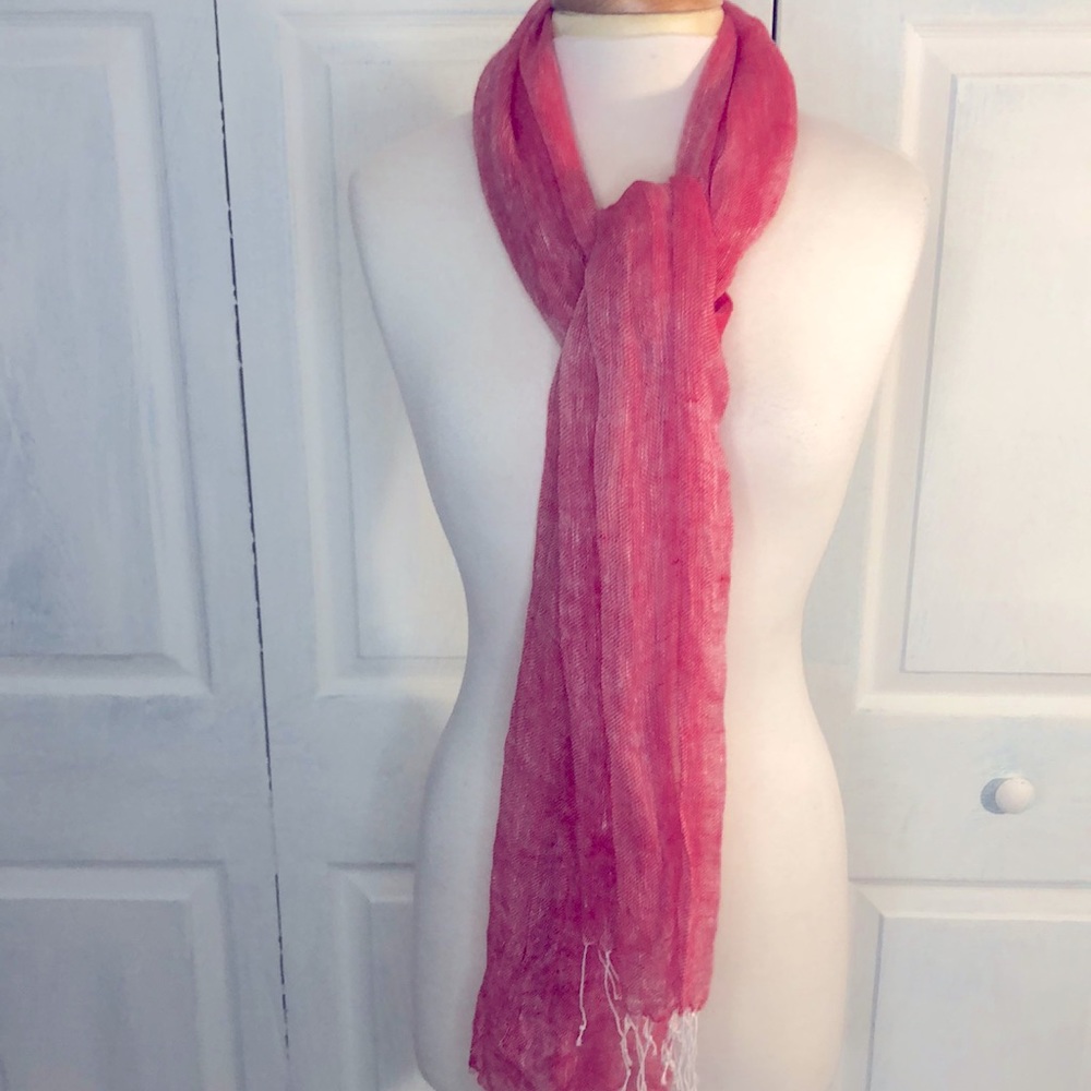 100% Linen Scarf, Red Size 72” X 20”